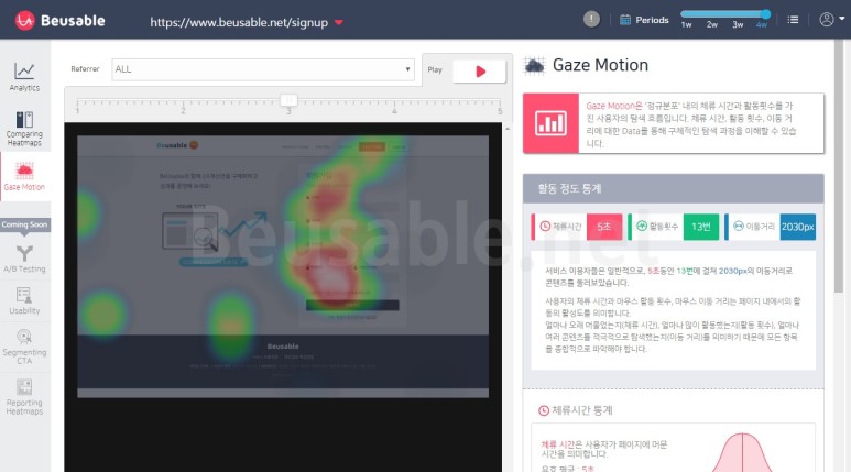 이미지1. 사용자의 행동 흐름을 전반적으로 파악할 수 있는 뷰저블의 Gaze Motion 캡쳐 화면