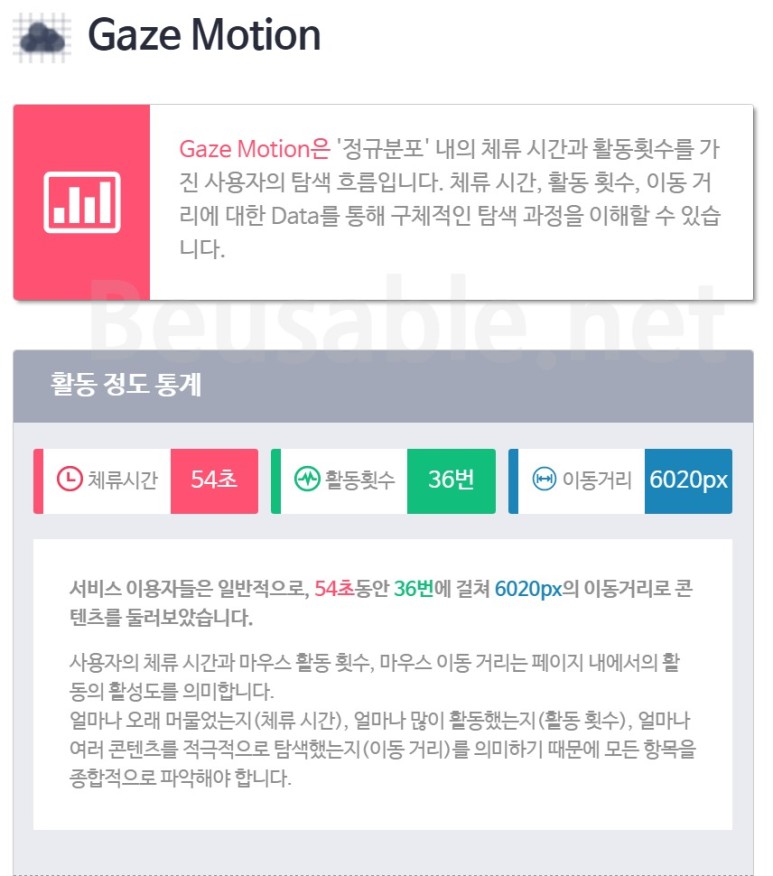 이미지2. Gaze Motion의 요약 분석