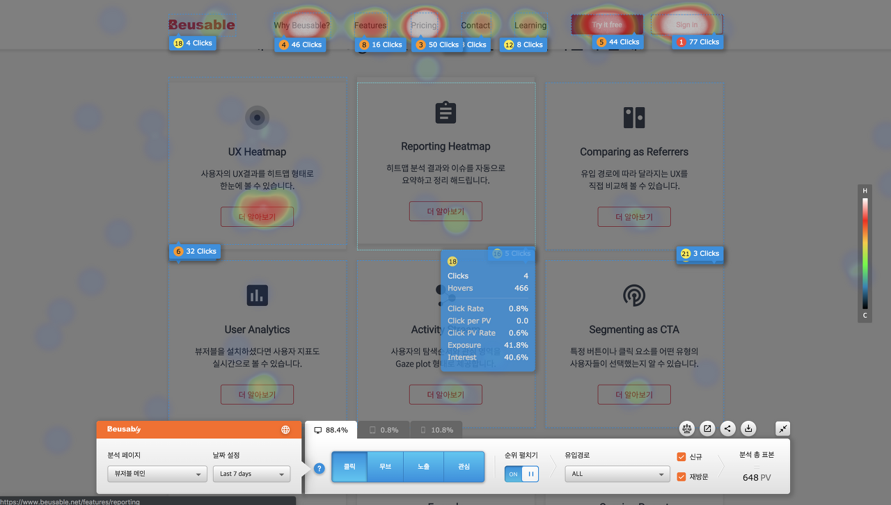 뷰저블리의 클릭 히트맵으로 살펴본 뷰저블 메인 페이지