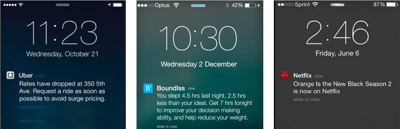 우버, Boundless, 넷플릭스에서는 개인화된 앱푸시를 발송하여 열람율과 구매전환율을 높입니다.