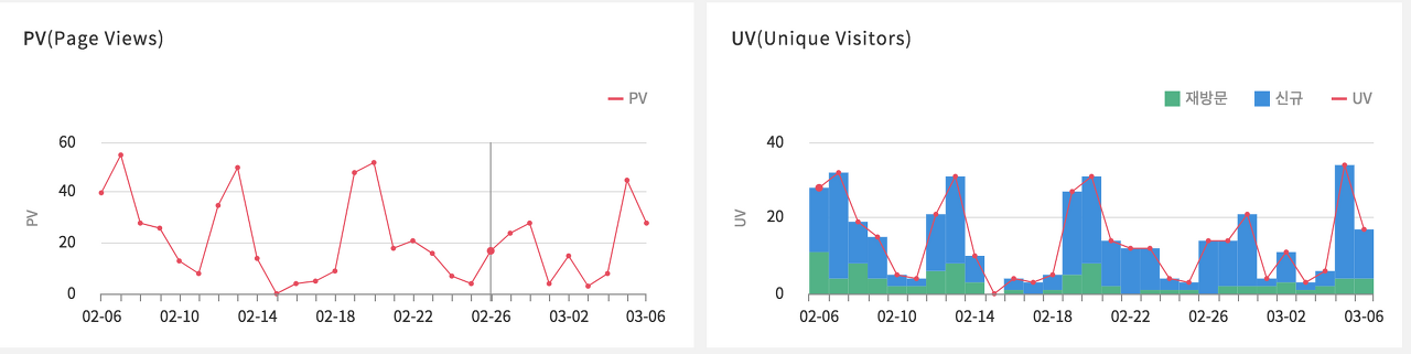 뷰저블 애널리틱스의 PV 및 UV 정보